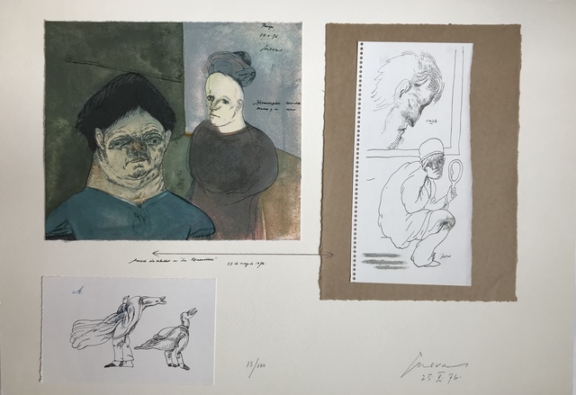 Jose Luis Cuevas, ‘Pared de estudio en « La Renaudière »’, 1976, Drawing, Collage or other Work on Paper, Three prints in colours mounted on paper, DIGARD AUCTION