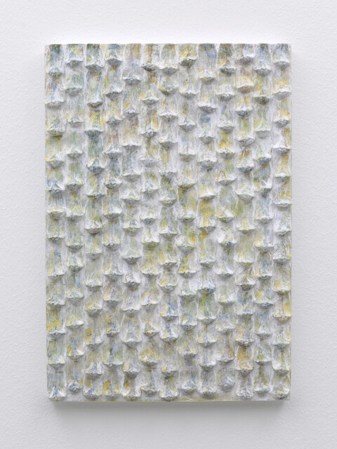 Pine cone scales and acrylic on wood