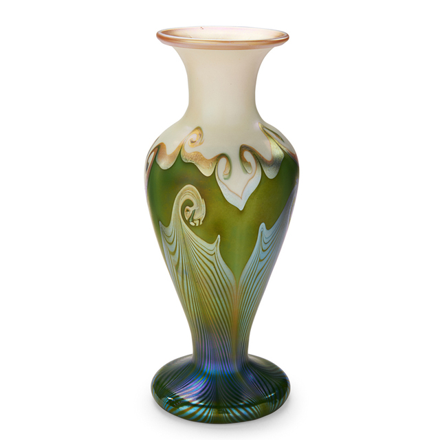 Quezal, ‘Baluster Vase With Pulled-Feather Pattern, New York’, Early 20th C., Rago/Wright