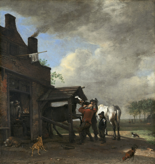 Paulus Potter, ‘A Farrier's Shop’, 1648, Painting, Oil on panel, National Gallery of Art, Washington, D.C.