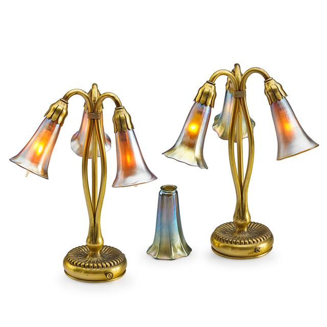 Tiffany Studios, ‘Two Three-Light Lily Table Lamp Bases With Two Tiffany Studios Shades And Five Associated Shades, New York’, Early 20th C., Rago/Wright