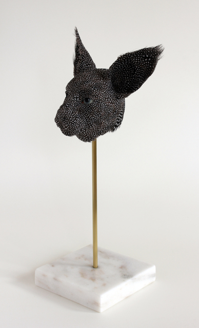 Lindsay Pichaske, ‘Cleo’, 2020, Sculpture, Low-fire ceramic, Guinea feathers, paint, brass rod, marble base, Duane Reed Gallery
