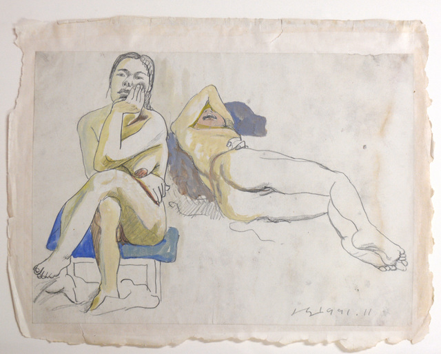 Liu Xiaodong, ‘Study of Two Nudes’, 1993, Drawing, Collage or other Work on Paper, Pencil and ink on paper, Ethan Cohen Gallery