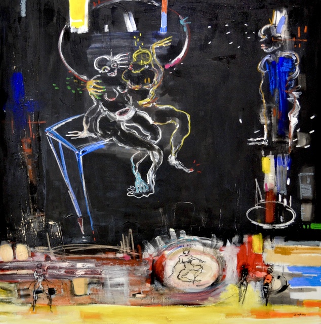 Dominique Zinkpè, ‘Les copains du soir’, 2019, Painting, Mixed media on canvas, Dyman Gallery