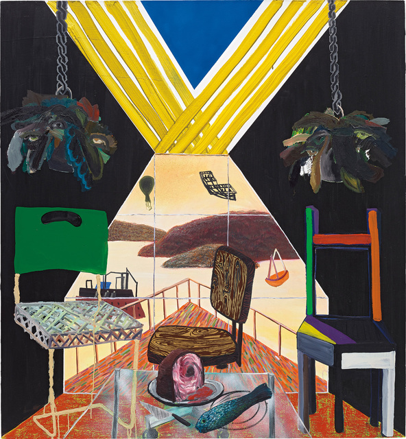 Shara Hughes, ‘Three's a Crowd’, 2008, Drawing, Collage or other Work on Paper, Oil, acrylic, enamel, spray paint and paint pens on canvas, Phillips