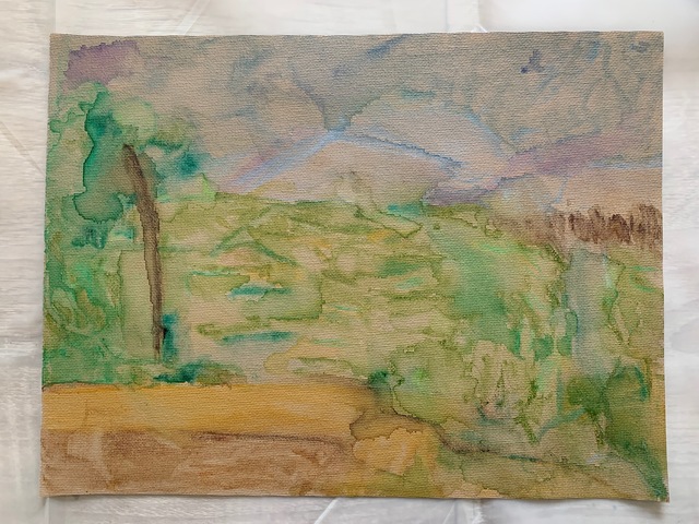 Lj., ‘impression after Montagne Sainte-Victoire’, 2021, Painting, Watercolor on tan canvas, 917 Fine Arts