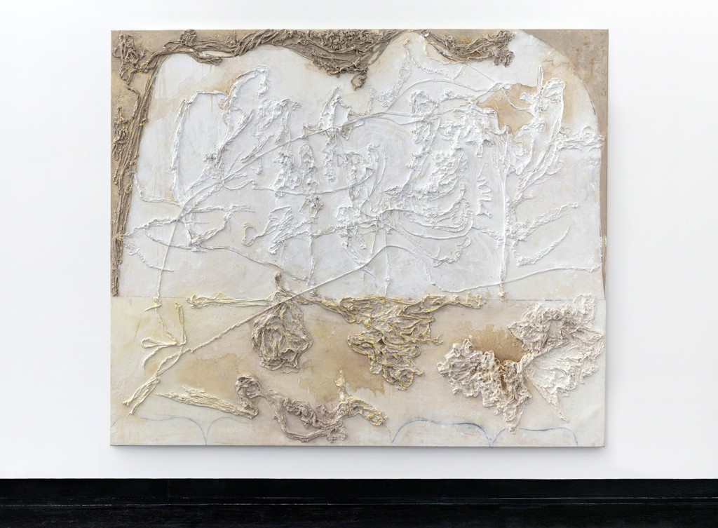 Dona Nelson, "Opening Night," 2002, cheesecloth, modeling paste, acrylic paint on canvas, 88 x 106 inches, courtesy of the artist and Thomas Erben Gallery, New York Dona Nelson, "Opening Night," 2002, cheesecloth, modeling paste, acrylic paint on canvas, 88 x 106 inches, courtesy of the artist and Thomas Erben Gallery, New York