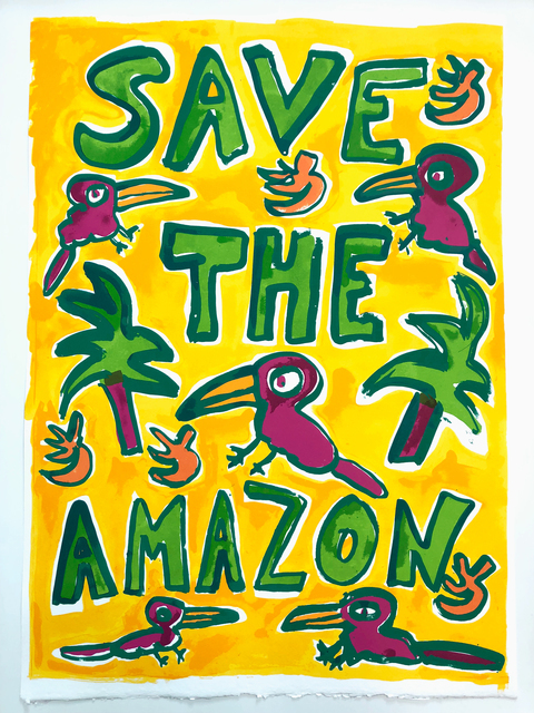 Katherine Bernhardt, ‘Save The Amazon (Yellow)’, 2019, Print, 12 + color screen print on 100% cotton Don Bosco 250 gr paper, Lougher Contemporary
