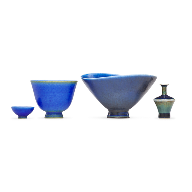 Kjell Bolinde, ‘Four miniatures, one by Friberg, two by Bolinder, and vase by Anderson for Hogänäs, Sweden’, Rago