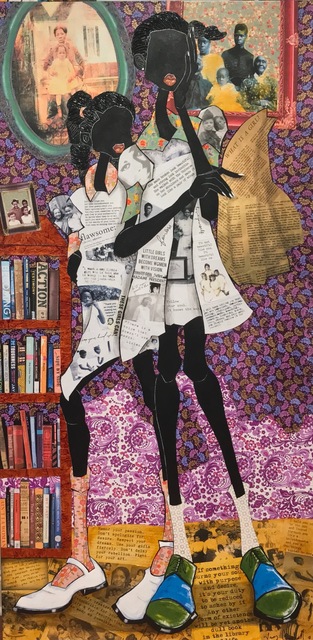 Leroy Campbell, ‘Girl Talk’, 2018, Painting, Acry;ic, Pastels and Collage on Canvas, Richard Beavers Gallery