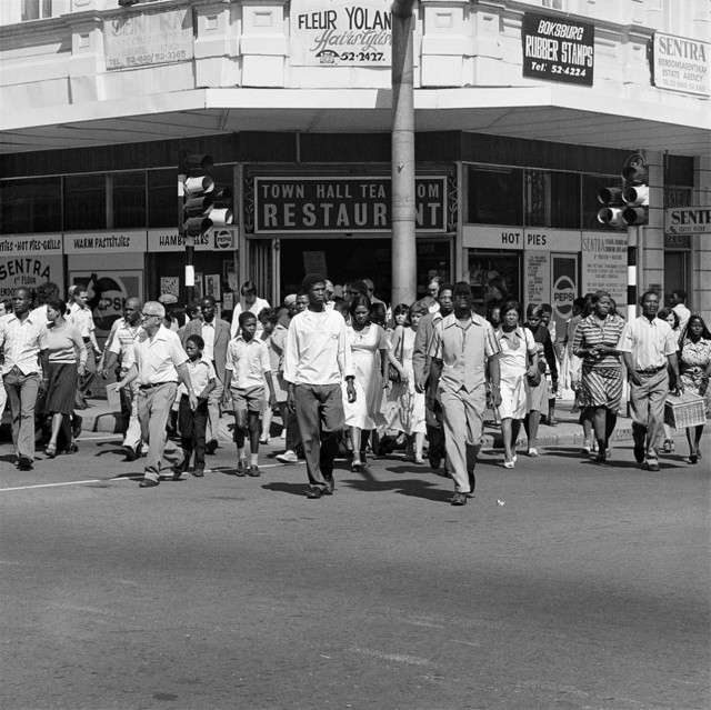 David Goldblatt, ‘Saturday morning at the corner of Commissioner and Trichardt Streets, Boksburg’, 1979-1980, Photography, Silver gelatin print on fibre-based paper, Goodman Gallery