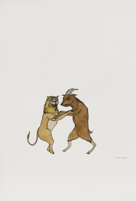 Marcel Dzama, ‘Untitled (Lion and goat)’, 2001, Drawing, Collage or other Work on Paper, Mixed media on paper, ClampArt