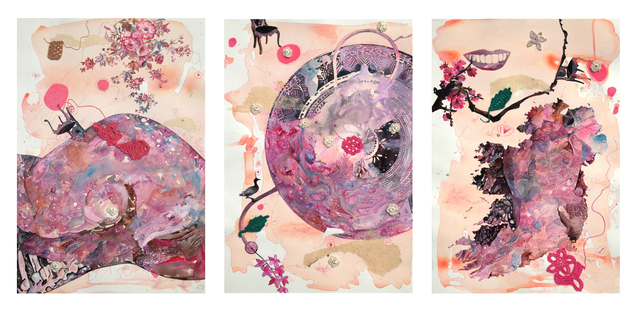 Ritu Sinha, ‘My Body My Soul (Triptych) - Three Panel Painting by Indian Artist about Abortion Rights in Ireland’, 2019, Painting, Acrylic color, watercolor pencil, golden paper and Crosia works on paper, Gallery 1202