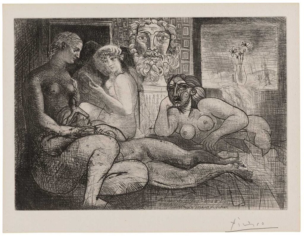 Pablo Picasso - Quatre femmes nues et tête sculptée, from La Suite Vollard