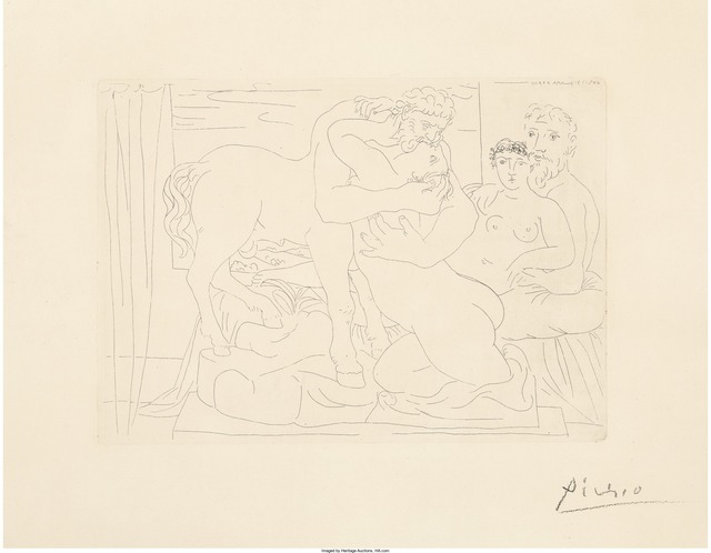Pablo Picasso, ‘Le Repos du sculpteur devant un centaure et une femme, from La Suite Vollard’, 1933, Print, Etching on Montval laid paper, Heritage Auctions