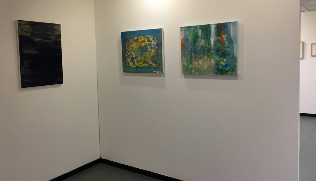 From left to right:
"Aurum, In Memory of Porto Luna", 2009, blue and gold pigments on canvas, 70 x 50 cm //
"Dance of Flowers", 2016, acrylic on canvas, 50 x 60 cm //
"Sound of Flowers", 2016, acrylic on canvas, 50 x 60 cm From left to right:
"Aurum, In Memory of Porto Luna", 2009, blue and gold pigments on canvas, 70 x 50 cm //
"Dance of Flowers", 2016, acrylic on canvas, 50 x 60 cm //
"Sound of Flowers", 2016, acrylic on canvas, 50 x 60 cm
