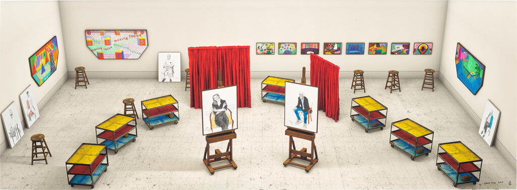David Hockney - Seven Trollies, Six and a Half Stools, Six Portraits, Eleven Paintings, and Two Curtains