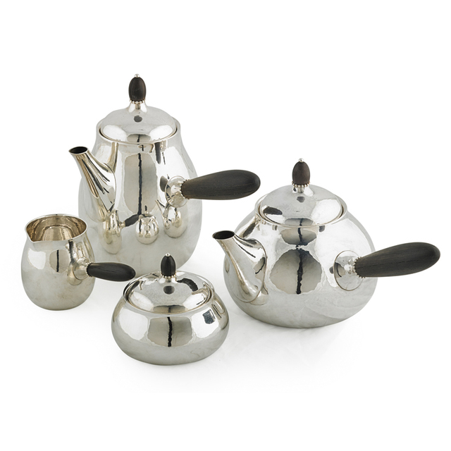 Georg Jensen, ‘Four-Piece Assembled Tea And Coffee Set, Teapot (80C), Coffee Pot (80C), Creamer (80B), And Lidded Sugar (80B), Denmark’, After 1945, Rago/Wright