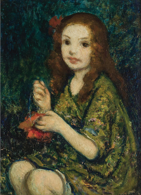 Francis Luis Mora, ‘Portrait of a young girl ’, ca. 1920, Painting, Oil on wood panel, Robert Funk Fine Art