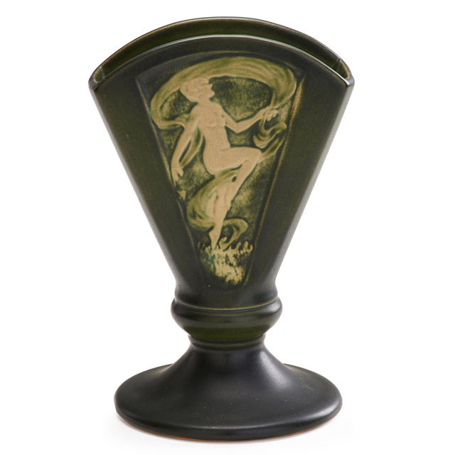 Roseville Pottery, ‘Green Rosecraft Nude Panel 8" Fan Vase, Zanesville, OH’, 1920, Rago/Wright