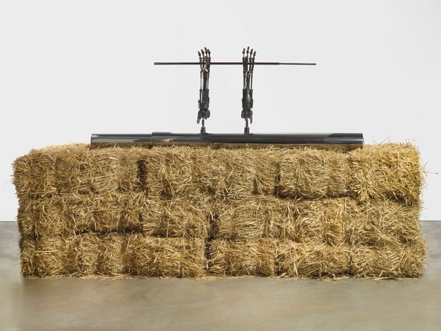 Kathryn Andrews, ‘Looking for John Conner’, 2019, Sculpture, Stainless steel, glass, ink, replica film props, KÖNIG GALERIE