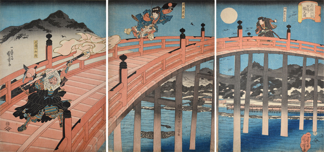 Utagawa Kuniyoshi, ‘Ushiwaka-maru and Benkei on Gojo Bridge’, ca. 1840, Ronin Gallery