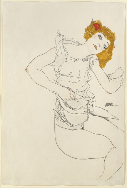 Egon Schiele, ‘Blond Girl in Underwear’, 1913, Drawing, Collage or other Work on Paper, Gouache and pencil on paper, Richard Nagy Ltd.
