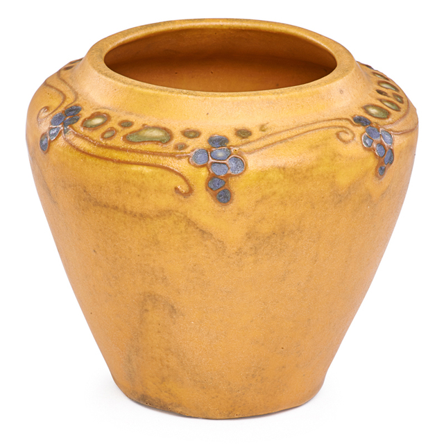 Frederick H. Rhead, ‘Arequipa, Vase Squeezebag-Decorated With Stylized Grapes, Fairfax, CA’, ca. 1911-13, Rago/Wright