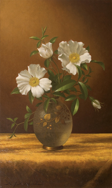 Martin Johnson Heade, ‘Cherokee Roses in an Opalescent Vase’, ca. 1883-1895, Questroyal Fine Art