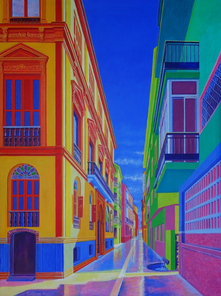 CONCHI ALVAREZ artist. CALLE BEATAS (Bestas Street, Malaga). 2018. Acrylic on panel. 100 x 75 cm CONCHI ALVAREZ artist. CALLE BEATAS (Bestas Street, Malaga). 2018. Acrylic on panel. 100 x 75 cm