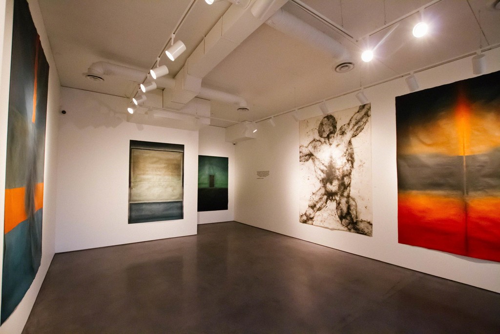 Using Chinese red ink, ink sticks and ink stones, the artist works on the ground, shaking the brushes on the large scale fine linen sheets, the same kind used to repair old books. “Painting in the moment, it’s a way of being someone else, yet it is entirely me,” Ferle explains. “The surface of my work is a kind of formal equation in space which solves itself by gestural, physical means. This is the energy, which is constructed and which settles itself, with respect to the surface.” Using Chinese red ink, ink sticks and ink stones, the artist works on the ground, shaking the brushes on the large scale fine linen sheets, the same kind used to repair old books. “Painting in the moment, it’s a way of being someone else, yet it is entirely me,” Ferle explains. “The surface of my work is a kind of formal equation in space which solves itself by gestural, physical means. This is the energy, which is constructed and which settles itself, with respect to the surface.”