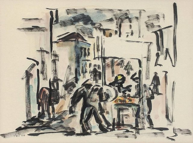 David Hendren, ‘UNTITLED (ABSTRACT ISRAELI MARKET TOWN SCENE)’, Mid-20th Century, Lions Gallery