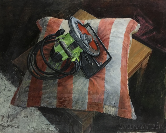 Daniel Dallmann, ‘RYOBI and PILLOW’, 2019, Painting, Oil on wood, InLiquid