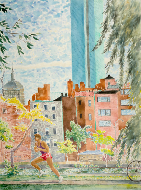 Paul Tatsumi Nagano, ‘Late September Esplanade Runner’, 1988, Drawing, Collage or other Work on Paper, Watercolor on paper, Vose Galleries