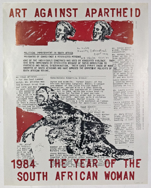 Nancy Spero, ‘Artists Against Apartheid Poster- signed and dated’, 1984, ICA London Benefit Auction
