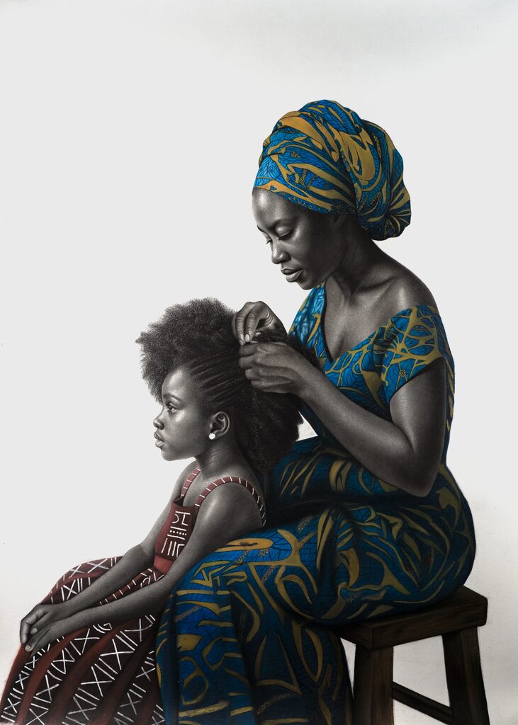 Kelvin Jumanne, The Inheritance, 2026. Charcoal and oil pastel on paper.