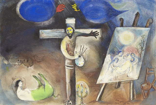 Marc Chagall, ‘Painter Crucified’, 1941-42, Drawing, Collage or other Work on Paper, Pastel and gouache on paper, Acquavella Galleries