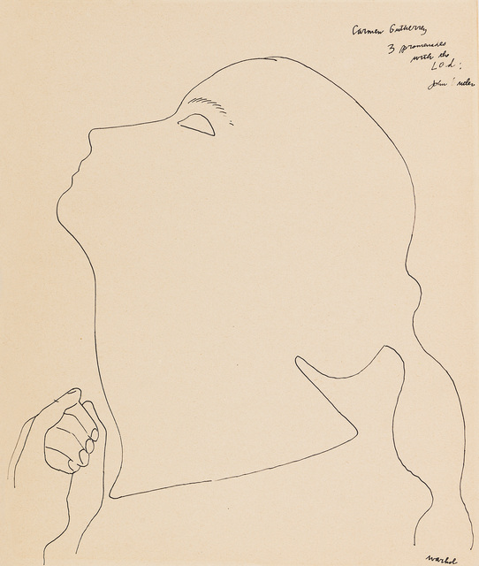 Andy Warhol, ‘Portrait of a Dancer (Carmen Gutherrey)’, 1954, Drawing, Collage or other Work on Paper, Ink on paper, Galerie Crone