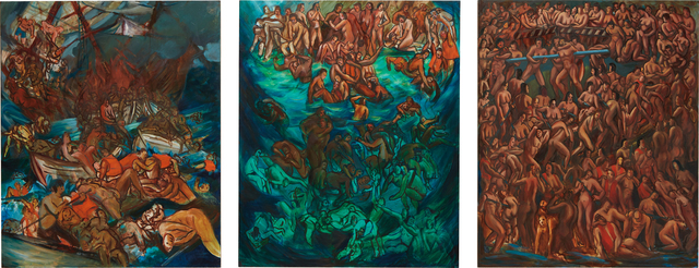 Nicole Eisenman, ‘Foos Ball Trilogy: (i) Part I Sinking Ships; (ii) Part II Rescue; (iii) Part III Game Preparations’, 1994, Phillips