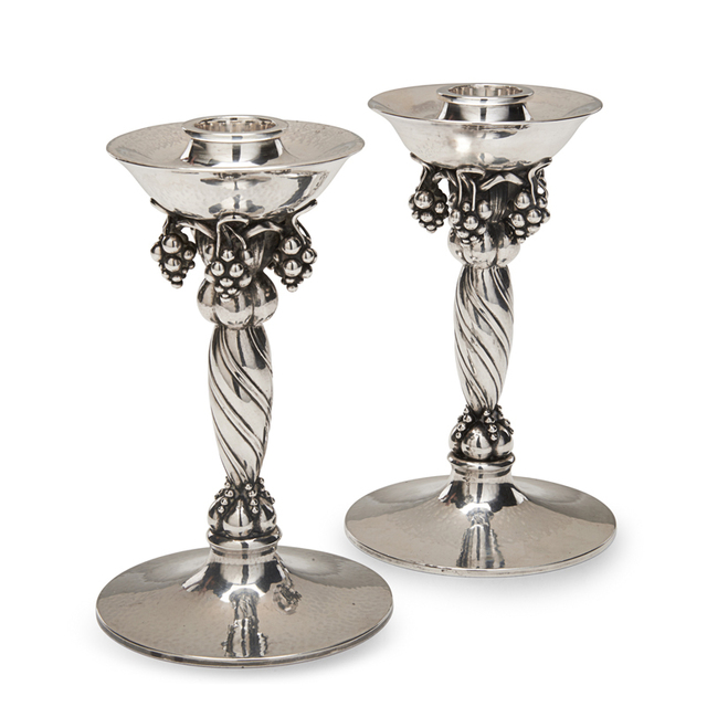 Georg Jensen, ‘Two Candlesticks With Grape Motif, Denmark’, After 1945, Rago/Wright