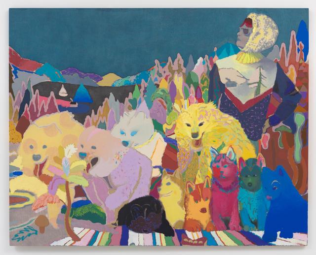 Leon Benn, ‘Weekend Musher’, 2015, Painting, Oil, oil pastel, dye, bleach, faux-batik and rabbit-skin glue on hand-woven Moroccan fabric, David B. Smith Gallery