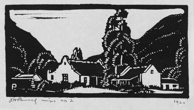 Jacob Hendrik Pierneef, ‘Plaasgeboue (Farm Buildings) (Nilant 44)’, 1920, Print, Linocut, Strauss & Co