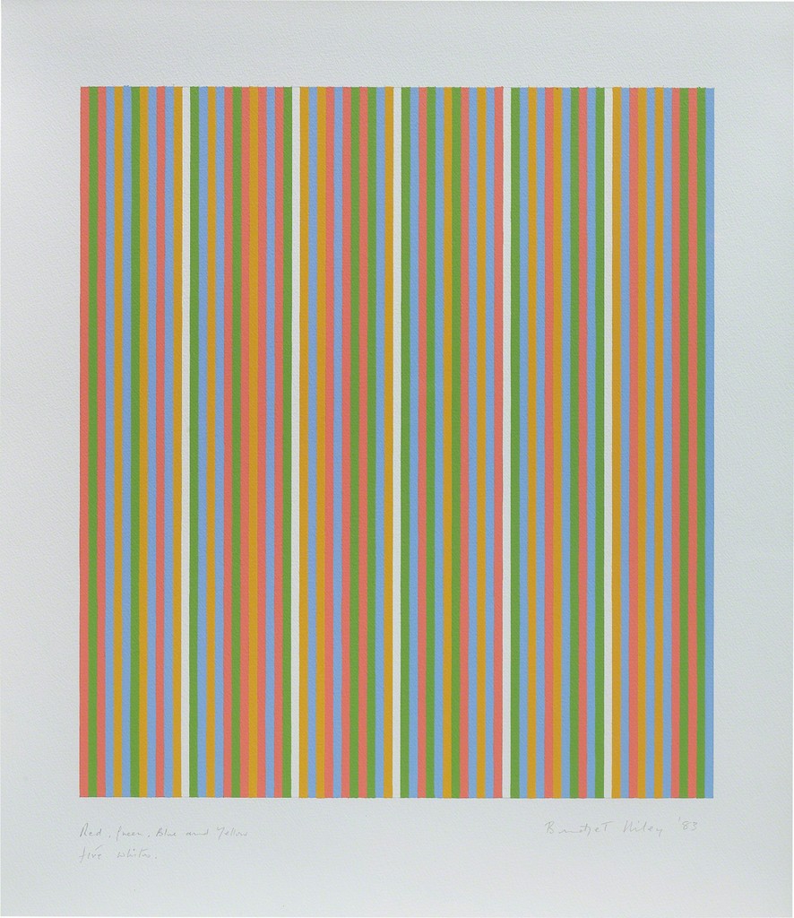 bridget riley, red, green, blue and yellow, five whites, 1983