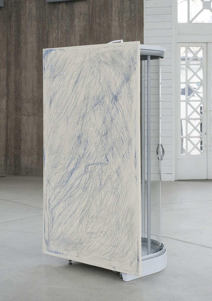 Dino Zrnec, Untitled, 2017, oil on canvas on shower box, 200x125cm Dino Zrnec, Untitled, 2017, oil on canvas on shower box, 200x125cm
