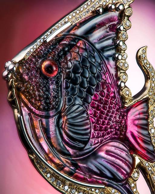 Nathaniel Fyffe, ‘Michael Peuster Carved Tourmaline Fish Pendant ’, 2018, Jewelry, Carved Madagascar Tourmaline, Diamonds, 18k Gold, The Crown Collection