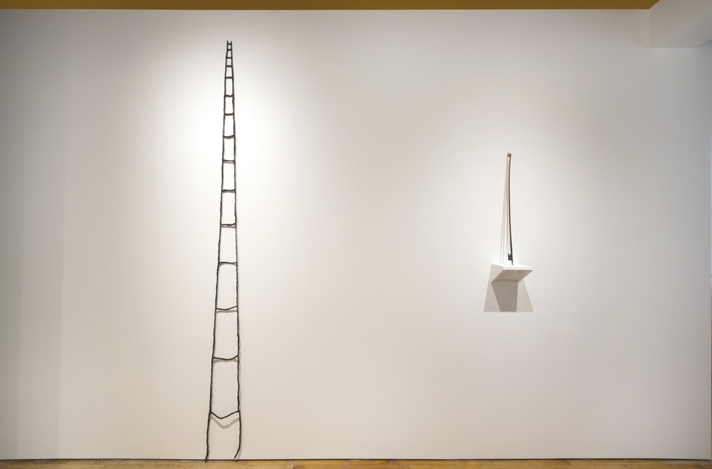 Artwork by Sonya Clark (Left) "Hair Ladder" 2013, (Right) "Hair Bow (Blonde)", 2013 Artwork by Sonya Clark (Left) "Hair Ladder" 2013, (Right) "Hair Bow (Blonde)", 2013