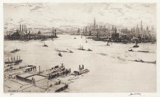 James McBey, ‘East River, Sunset’, 1934, Print, Etching, Conrad R. Graeber Fine Art