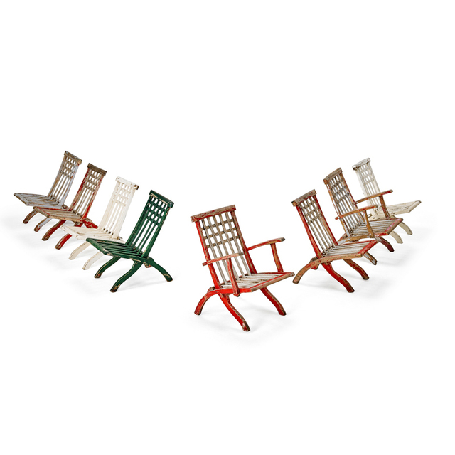 Robert Mallet-Stevens, ‘Set Of Eight Folding Deck Chairs, Two Arm, Six Side, France’, Early 20th C., Rago/Wright