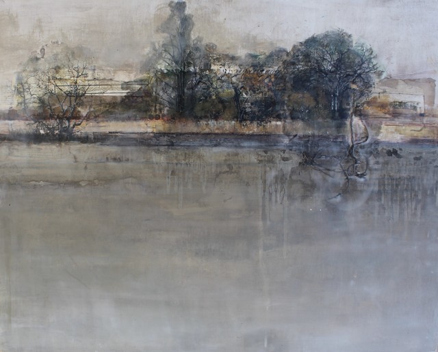 Diana Majumdar, ‘Petaluma Oaks’, 2018, Mixed Media, Found materials, vintage papers collage on board, photo transfers, India ink and encaustic, Seager Gray Gallery