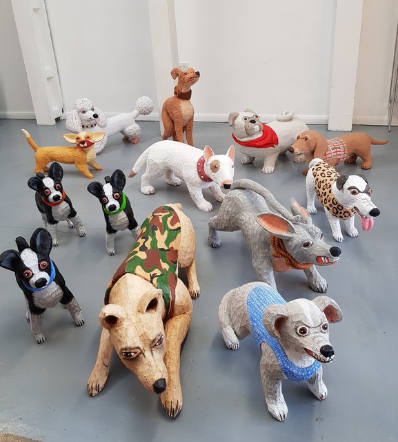 Christine Kowal Post, ‘Wolfpack’, Sculpture, Polychromed Limewood and Resin Installation, Royal Society of Sculptors